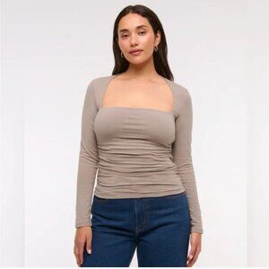 Abercrombie Ava Long-Sleeve Top- Tan Gray, Size: Medium